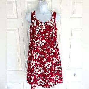 Vintage Hilo Hattie Hawaiian Dress Red Hibiscus Floral Tropical Cotton Dress